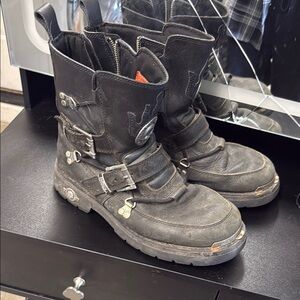 Black Leather Harley Davidson Buckle Boots